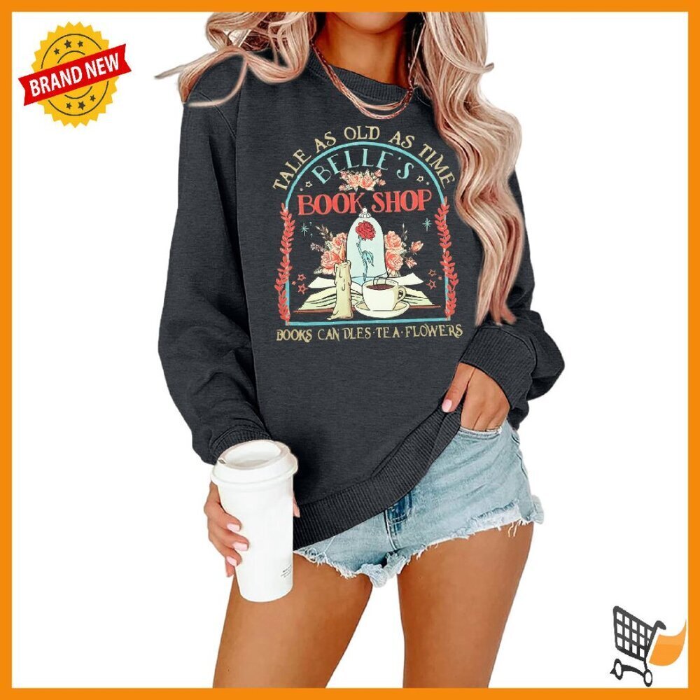 Princess Belle Book Lover Sweatshirt Long Sleeve Pullover Casual